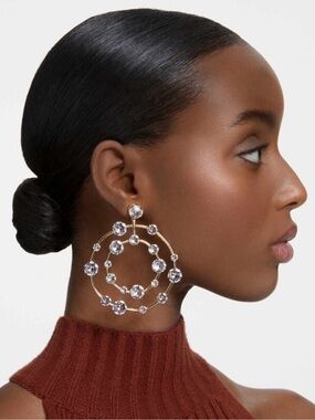 Swarovski Gold-Tone Double Circle Crystal Drop Earrings